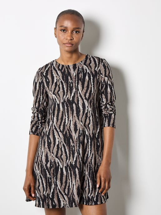 Apricot Zebra Knit Swing Mini Dress - Image 1