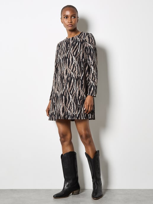Apricot Zebra Knit Swing Mini Dress - Image 2