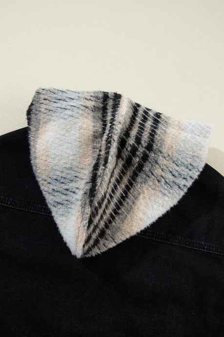 Hoodie i jeans med rutiga ärmar - Image 6