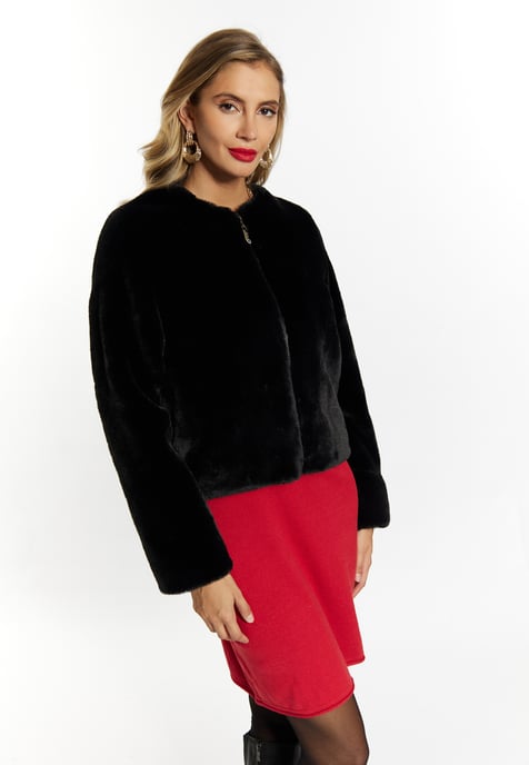 Faina Jas van imitatiebont Dames zwart - Image 3