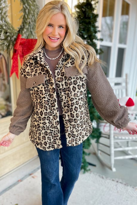 Leopardmönstrad Sherpa-jacka - Image 5