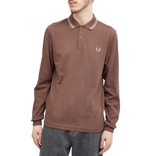 Fred Perry Mens Long-Sleeved Polo Shirt (Brick) - Image 3