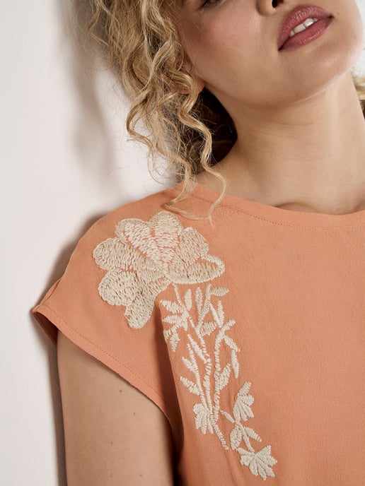 Apricot Floral Embroidered Crepe Top - Image 2