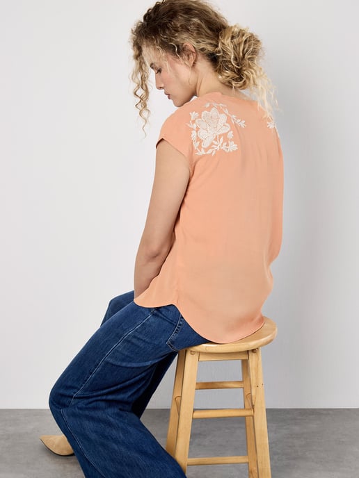 Apricot Floral Embroidered Crepe Top - Image 3