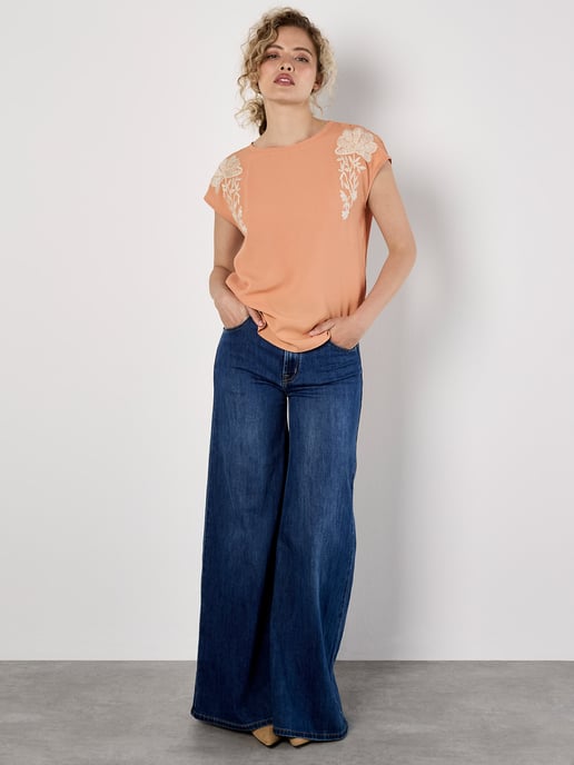 Apricot Floral Embroidered Crepe Top - Image 4