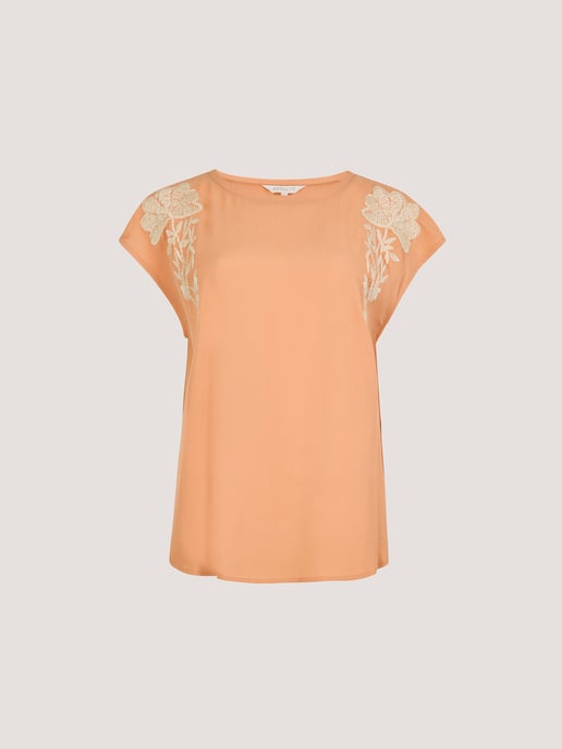 Apricot Floral Embroidered Crepe Top - Image 5