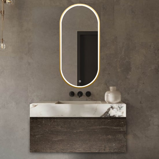 Vtw Living badkamerspiegel ovaal met led verlichting en verwarming goud 50 x - Image 2