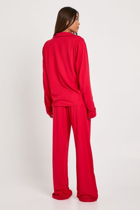 Tall Jersey Piping Detail Long Sleeve Shirt & Trouser Pyjama Set - Image 2
