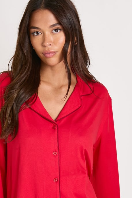 Tall Jersey Piping Detail Long Sleeve Shirt & Trouser Pyjama Set - Image 4