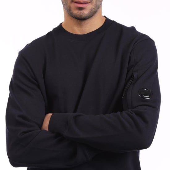 Men's C.P. Company Diagonal Raised Fleece Lens Crewneck Sweatshirt in Navy - Image 3