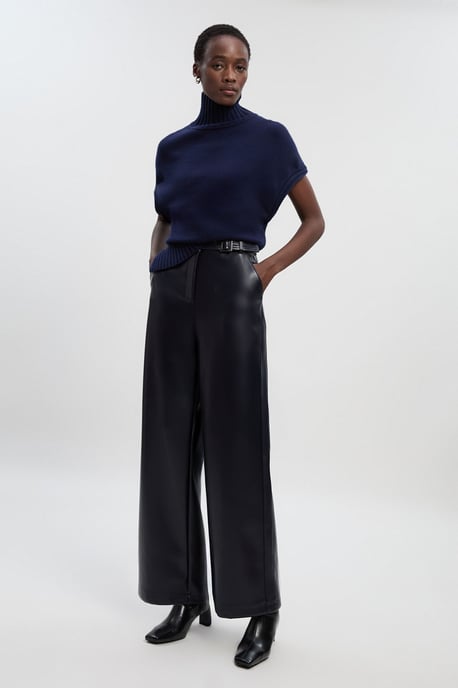 Faux Leather Belt Detail Trousers - Image 1