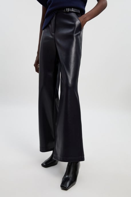Faux Leather Belt Detail Trousers - Image 2