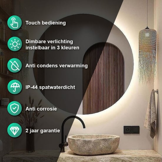 Vtw Living badkamerspiegel rond 60 cm spiegel met led verlichting en - Image 3