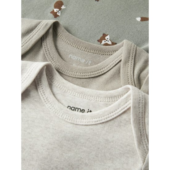 Name It Jongens kinder bodysuit nbmbody 3-pack effen grijs/beige/groen vosprint - Image 3