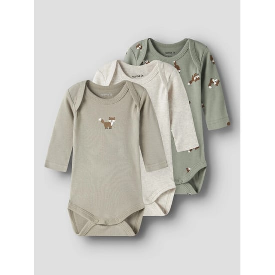 Name It Jongens kinder bodysuit nbmbody 3-pack effen grijs/beige/groen vosprint - Image 5