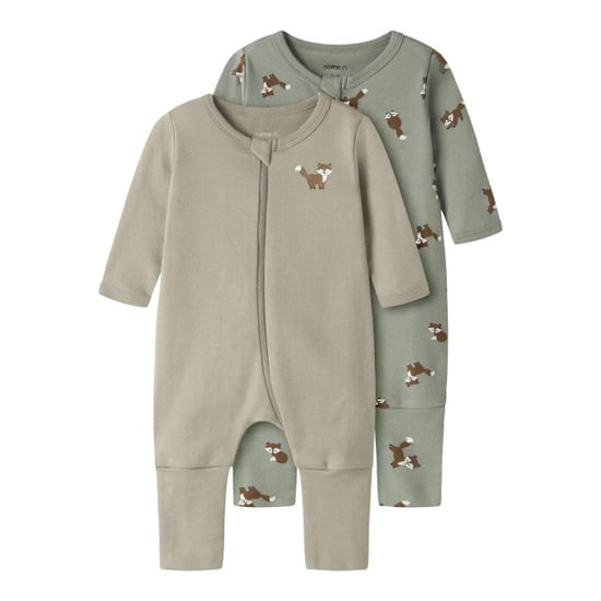 Name It Jongens kinder bodysuit nbmnightsuit 2-pack beige/groen vosprint - Image 1