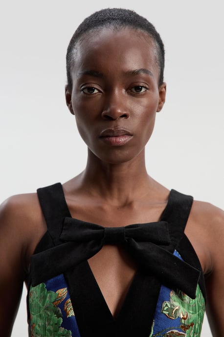 Velvet And Jacquard Contrast Strappy Tailored Midi Dress - Image 3