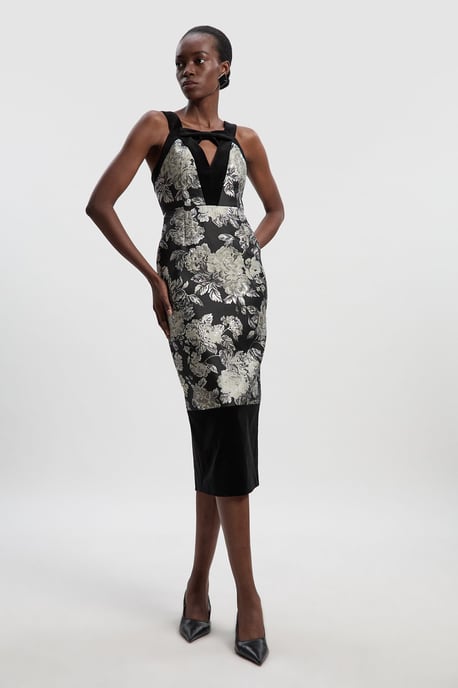 Velvet And Jacquard Contrast Strappy Tailored Midi Dress - Image 2