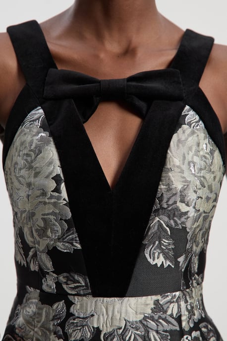 Velvet And Jacquard Contrast Strappy Tailored Midi Dress - Image 3