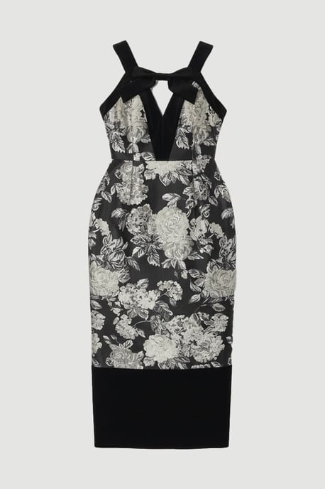 Velvet And Jacquard Contrast Strappy Tailored Midi Dress - Image 4