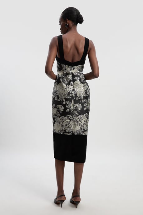 Velvet And Jacquard Contrast Strappy Tailored Midi Dress - Image 5