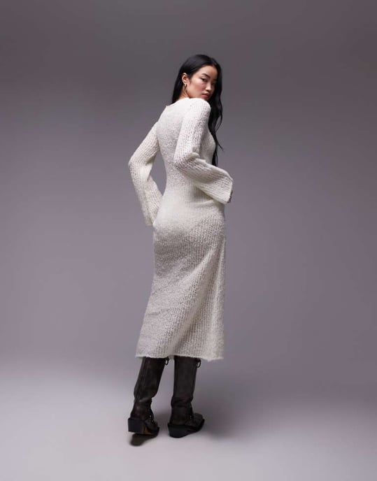 Topshop knitted open boucle maxi dress in ivory - Image 4