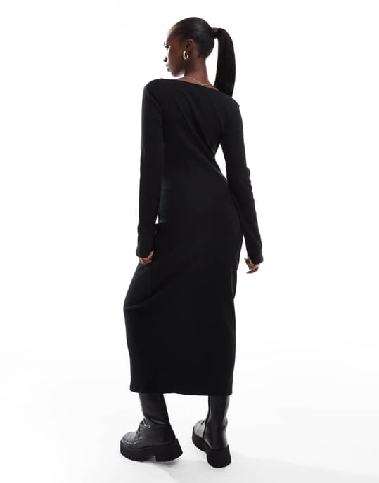 ASOS DESIGN twist front rib maxi dress in black - Image 3