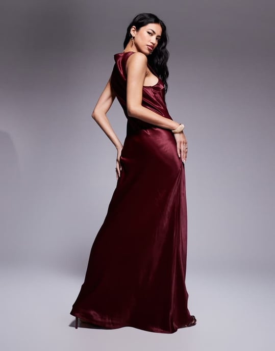 ASOS DESIGN satin scoop neck satin maxi dress in burgundy - Image 3