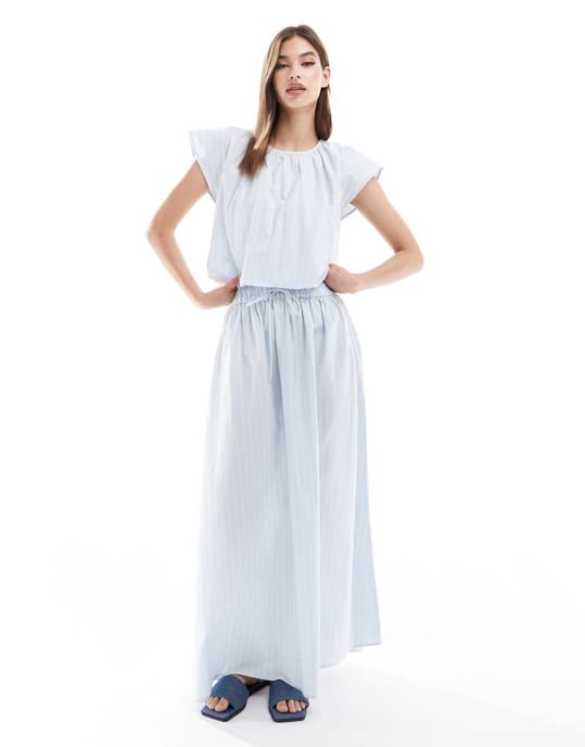 ASOS DESIGN elasticated waist co-ord top in blue and white stripe - Image 2