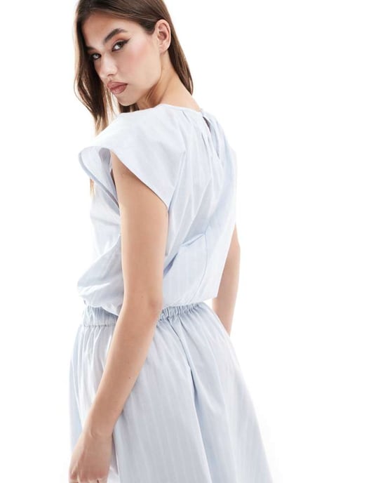 ASOS DESIGN elasticated waist co-ord top in blue and white stripe - Image 4