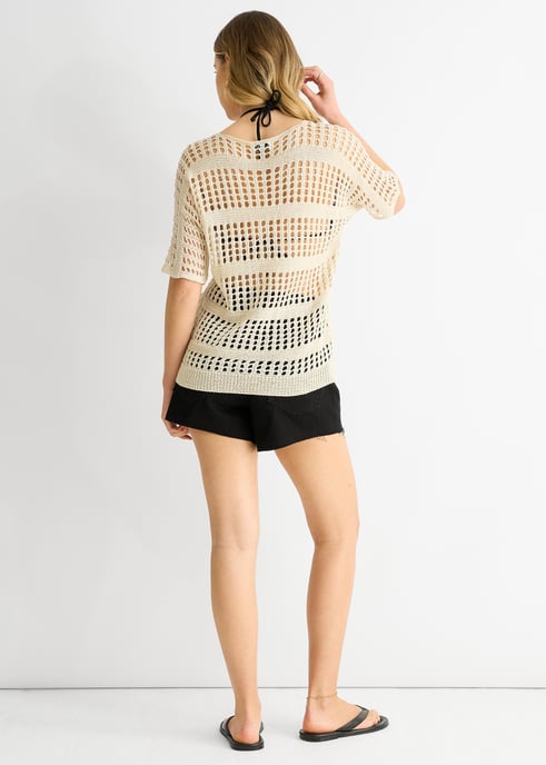 Beige visnet gehaakte losvallende top - Image 4