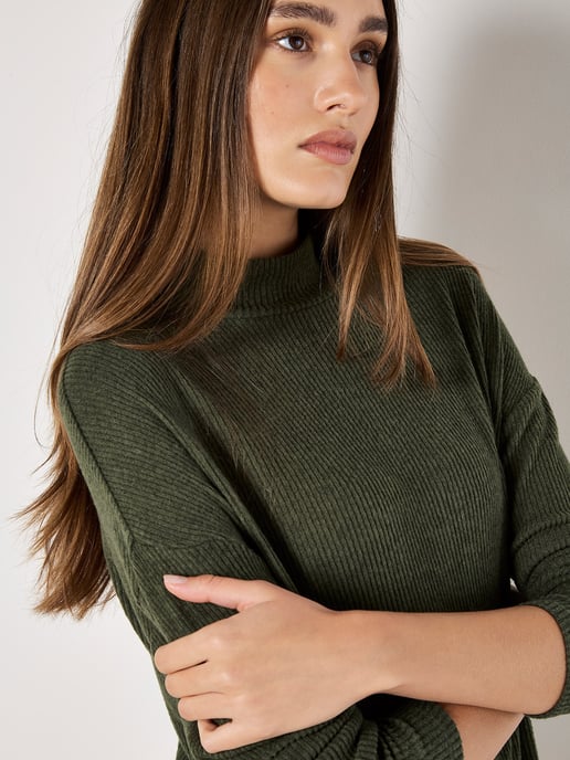 Apricot Ribbed Knit Mini Dress - Image 2