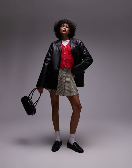 Topshop faux leather blazer in black - Image 1