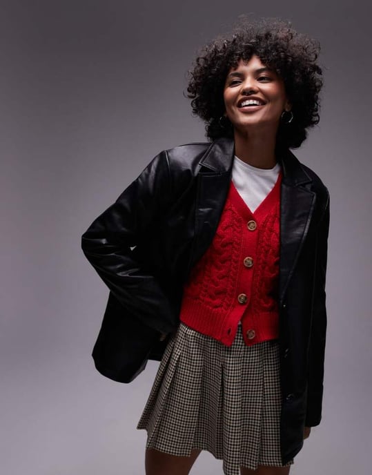 Topshop faux leather blazer in black - Image 2