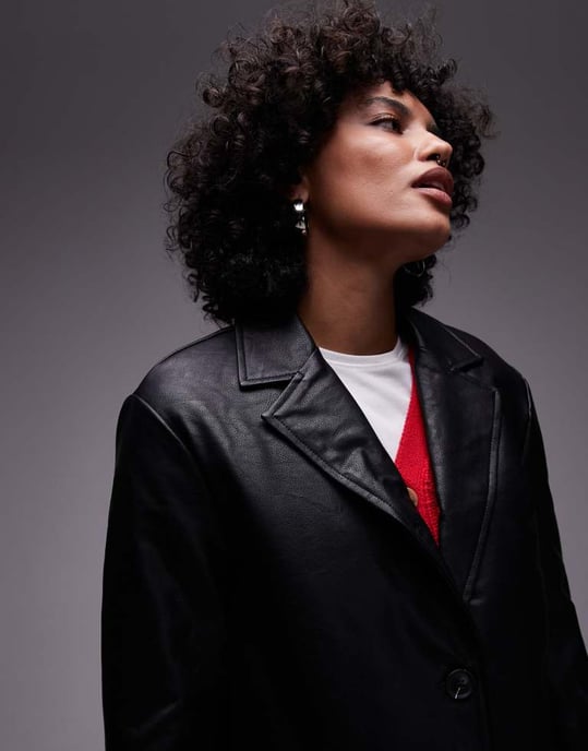 Topshop faux leather blazer in black - Image 3