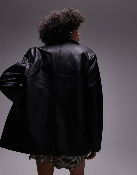 Topshop faux leather blazer in black - Image 4