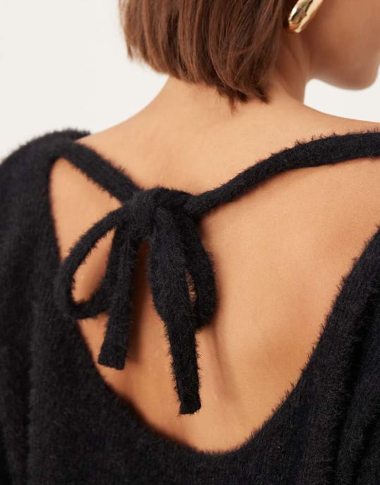 ASOS DESIGN supersoft fluffy slouchy mini jumper dress in black - Image 3
