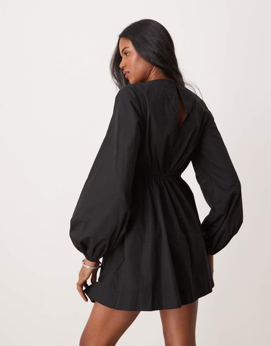 ASOS DESIGN asymmetric seamed ruched mini dress in black - Image 2