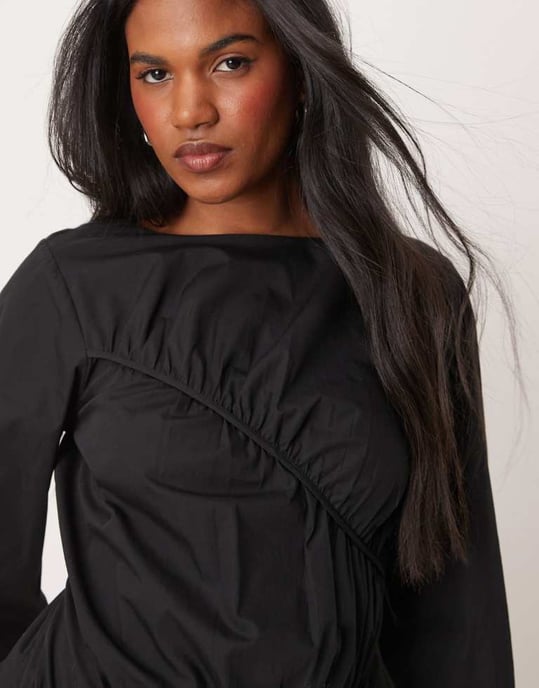 ASOS DESIGN asymmetric seamed ruched mini dress in black - Image 3