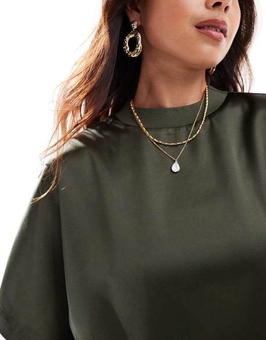 ASOS DESIGN satin oversized mini tshirt dress in khaki - Image 4