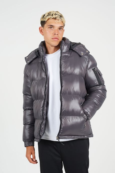 Grey Hooded Padded Puffer Jacket With Detachable Hood - Image 1