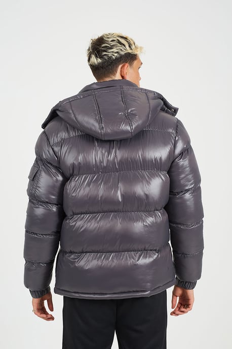 Grey Hooded Padded Puffer Jacket With Detachable Hood - Image 2
