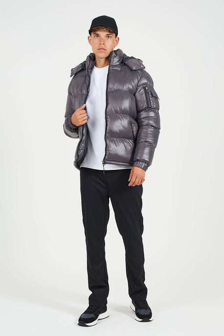 Grey Hooded Padded Puffer Jacket With Detachable Hood - Image 3
