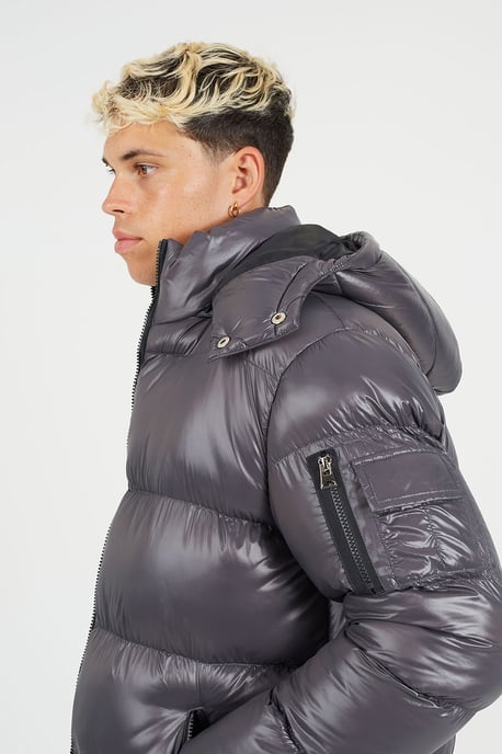 Grey Hooded Padded Puffer Jacket With Detachable Hood - Image 4