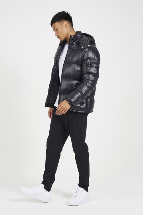Black Hooded Padded Puffer Jacket With Detachable Hood - Image 3