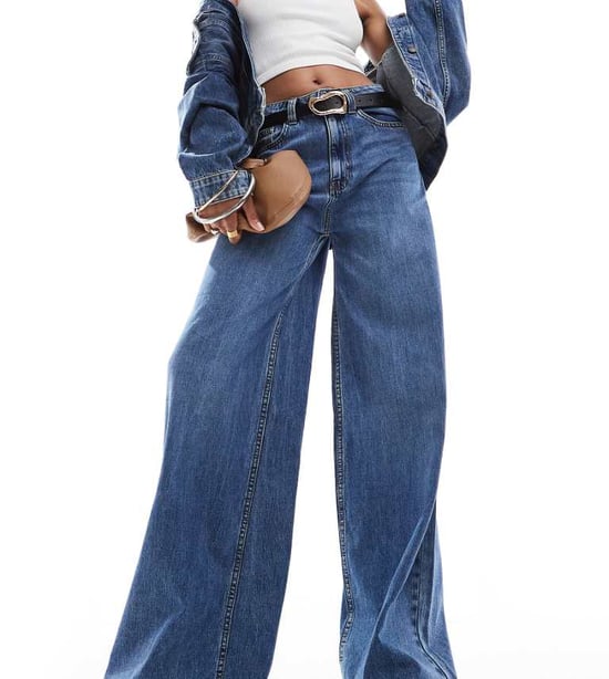 ASOS DESIGN Tall high waist wide leg jeans in mid blue - Image 1