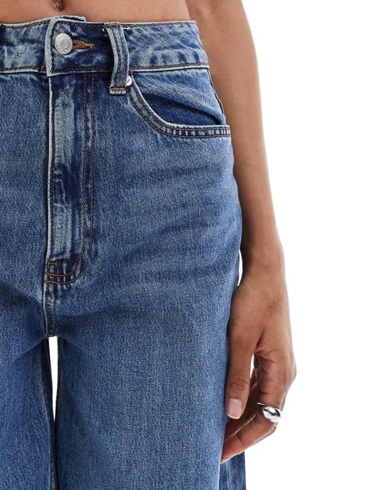 ASOS DESIGN Tall high waist wide leg jeans in mid blue - Image 2