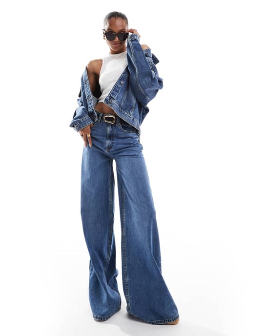 ASOS DESIGN Tall high waist wide leg jeans in mid blue - Image 3