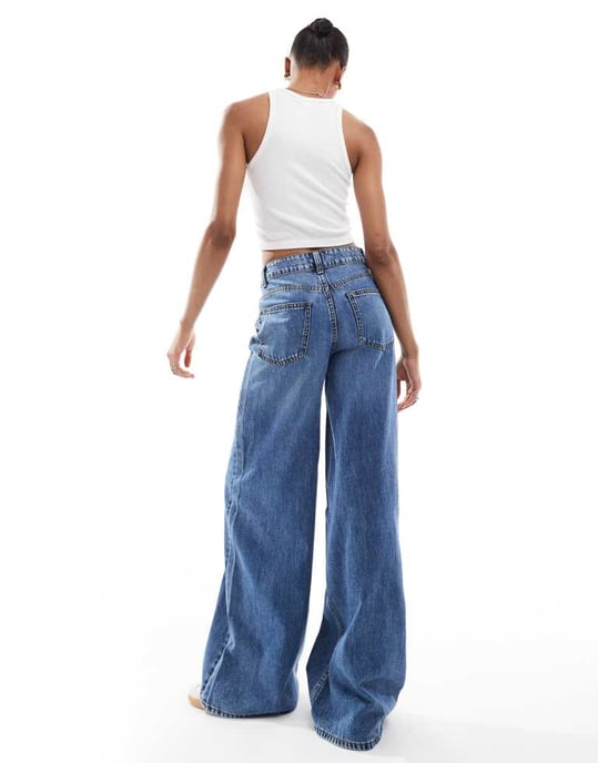 ASOS DESIGN Tall high waist wide leg jeans in mid blue - Image 4