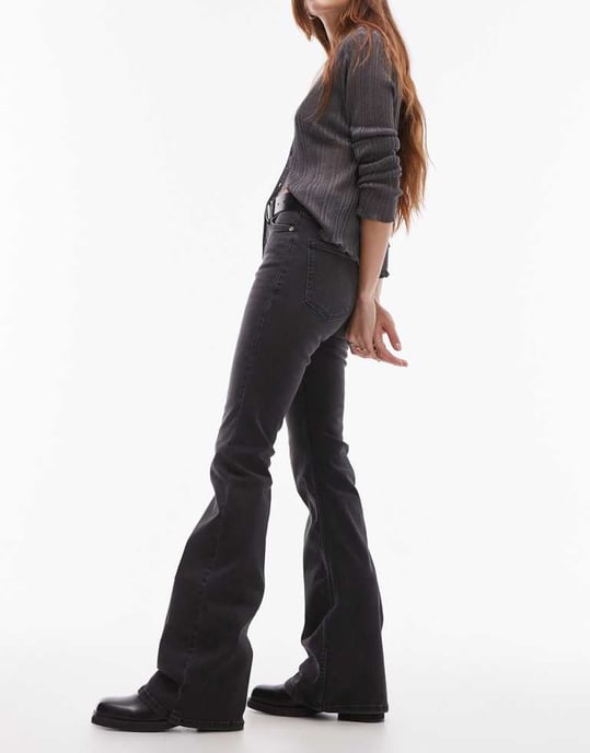 Topshop Jamie flare high rise jean in washed black - Image 3